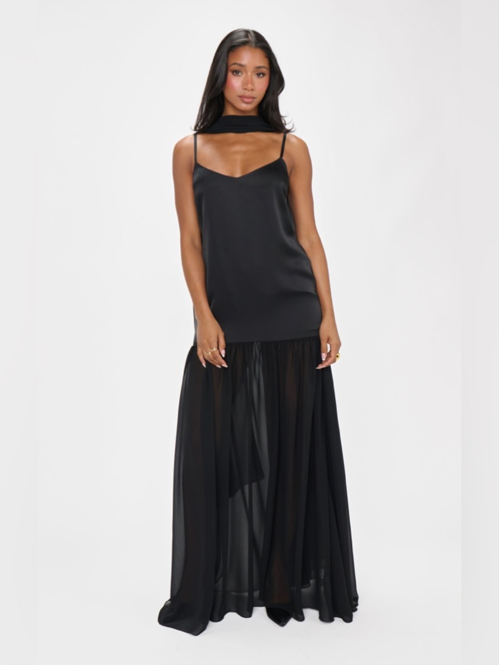 Show Me Your Mumu Dalia Maxi Dress size Large L Black with neck scarf nwot - Picture 3 of 7